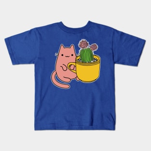 Cactus and happy gardener cat Kids T-Shirt